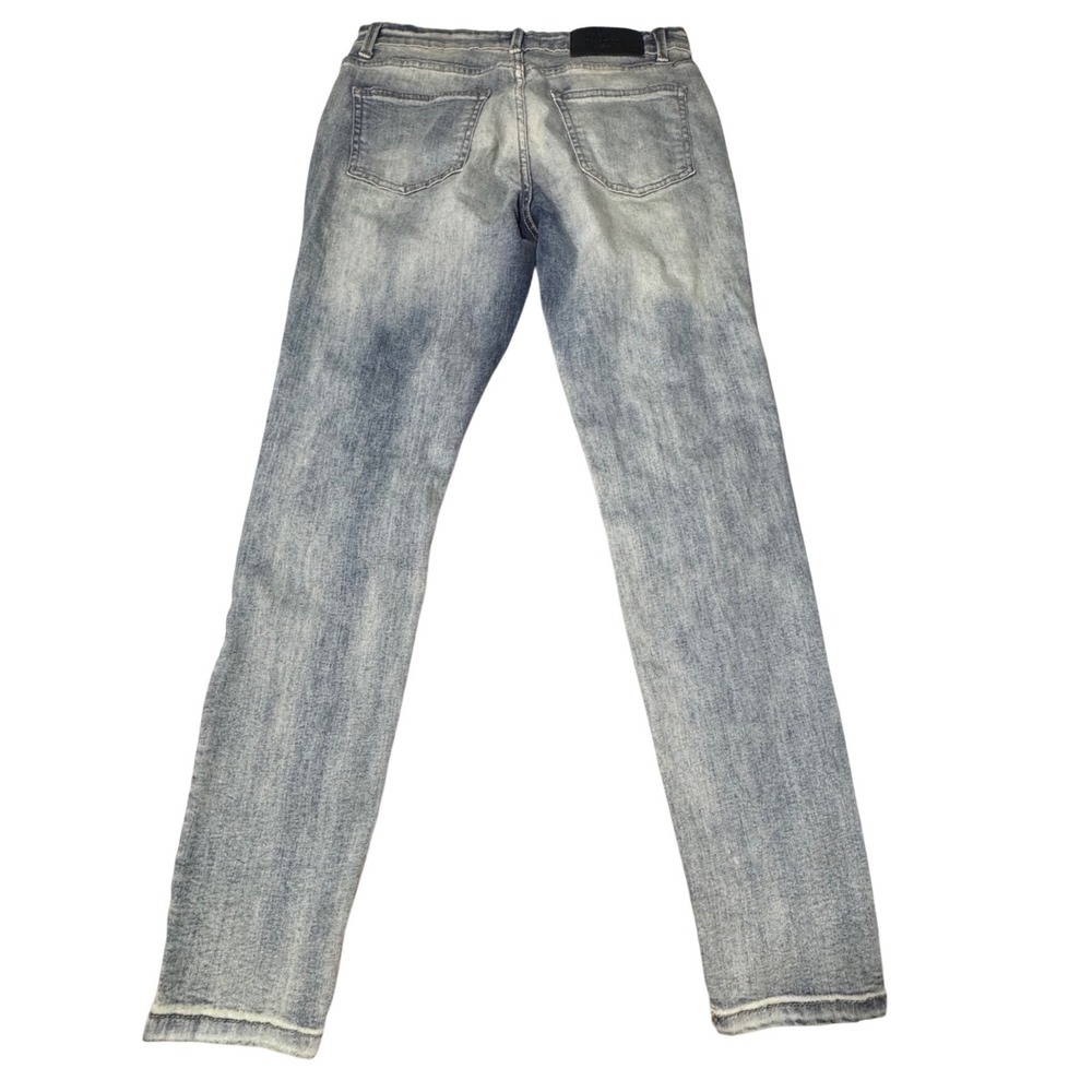 BoohooMAN Jeans Mens 32 Distressed Paisley Patch Denim Blue Skinny Streetwear